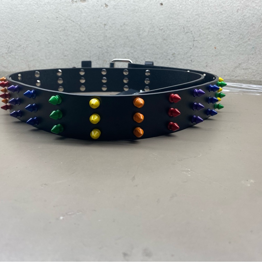New w/Tags Unisex Hot Topic Pride Rainbow Spiked Rocker Biker Belt Various Sizes